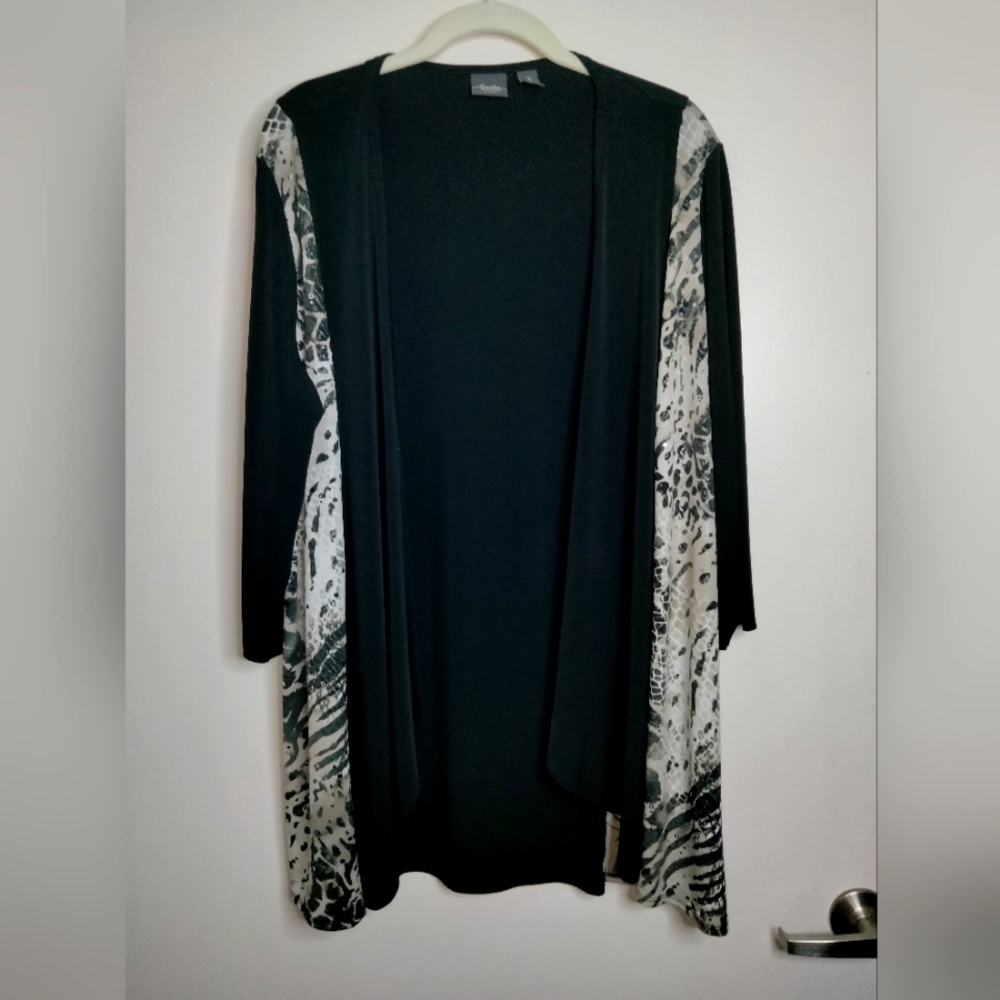 Chico's Travelers (Sz 3/XL/16) Multicolor Sequin Open Drape 3/4 Sleeve Cardigan